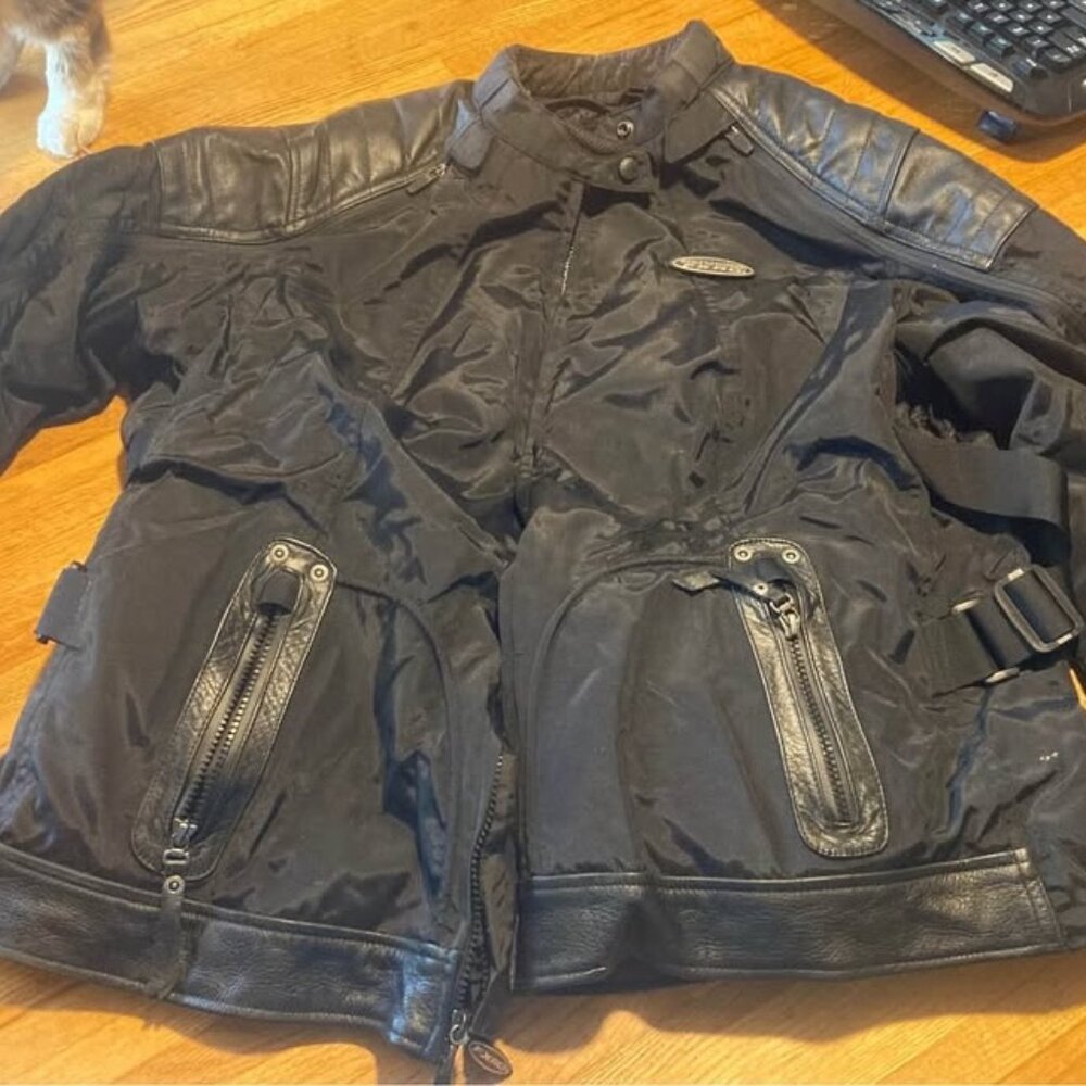 2x Harley Davidson 3 season motorcycle biker jacket leather nylon armor armored